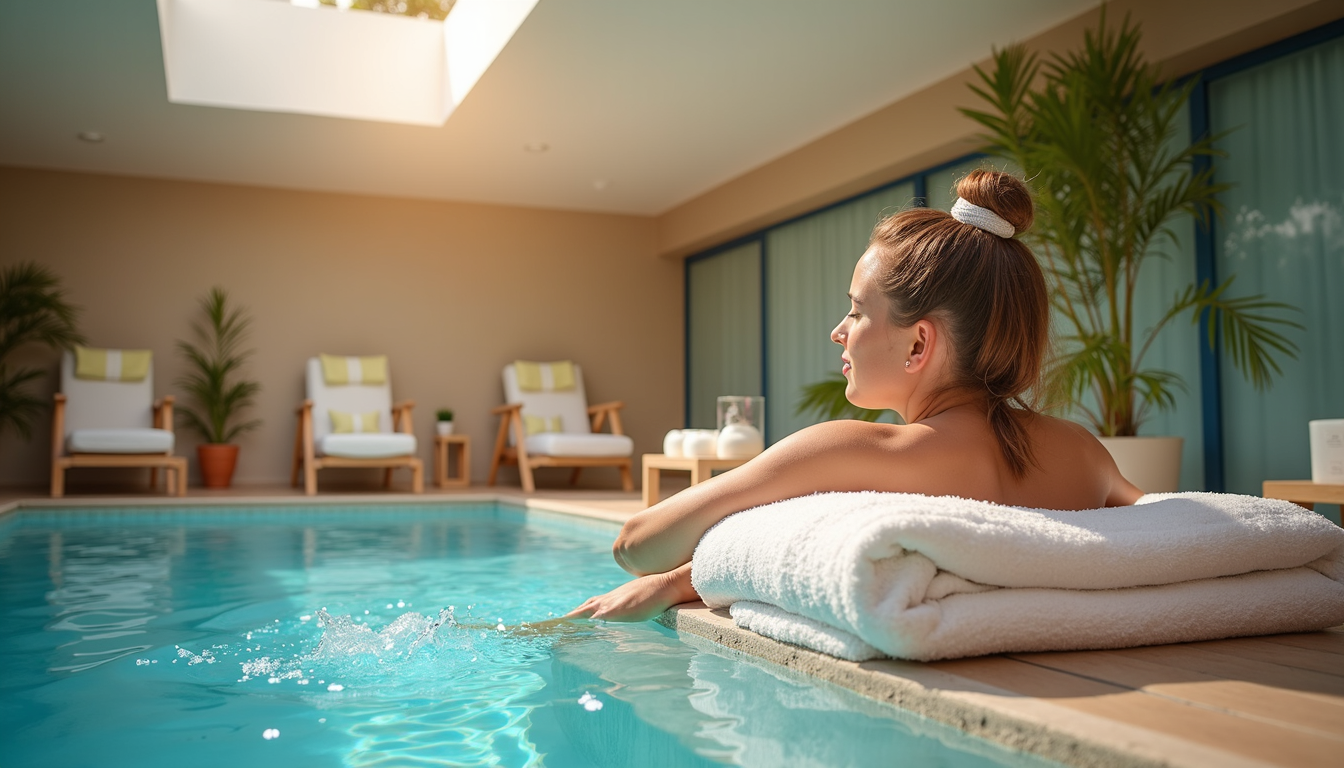 O piscină interioară elegantă la Orhideea Spa, ilustrând un program complet de relaxare și wellness.